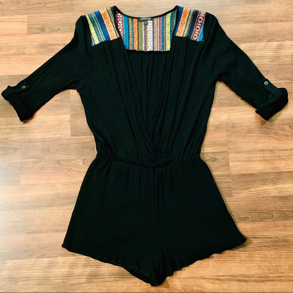 Black Romper with Serape Colorful Detail